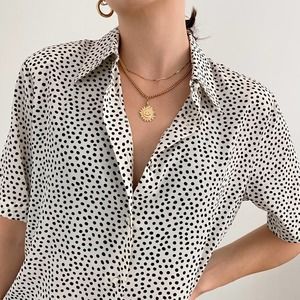 Vintage Black and White Polka Dot Button Down